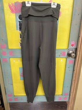 High-Waisted Ribbed Foldover Lululemon Joggers - Olive Green